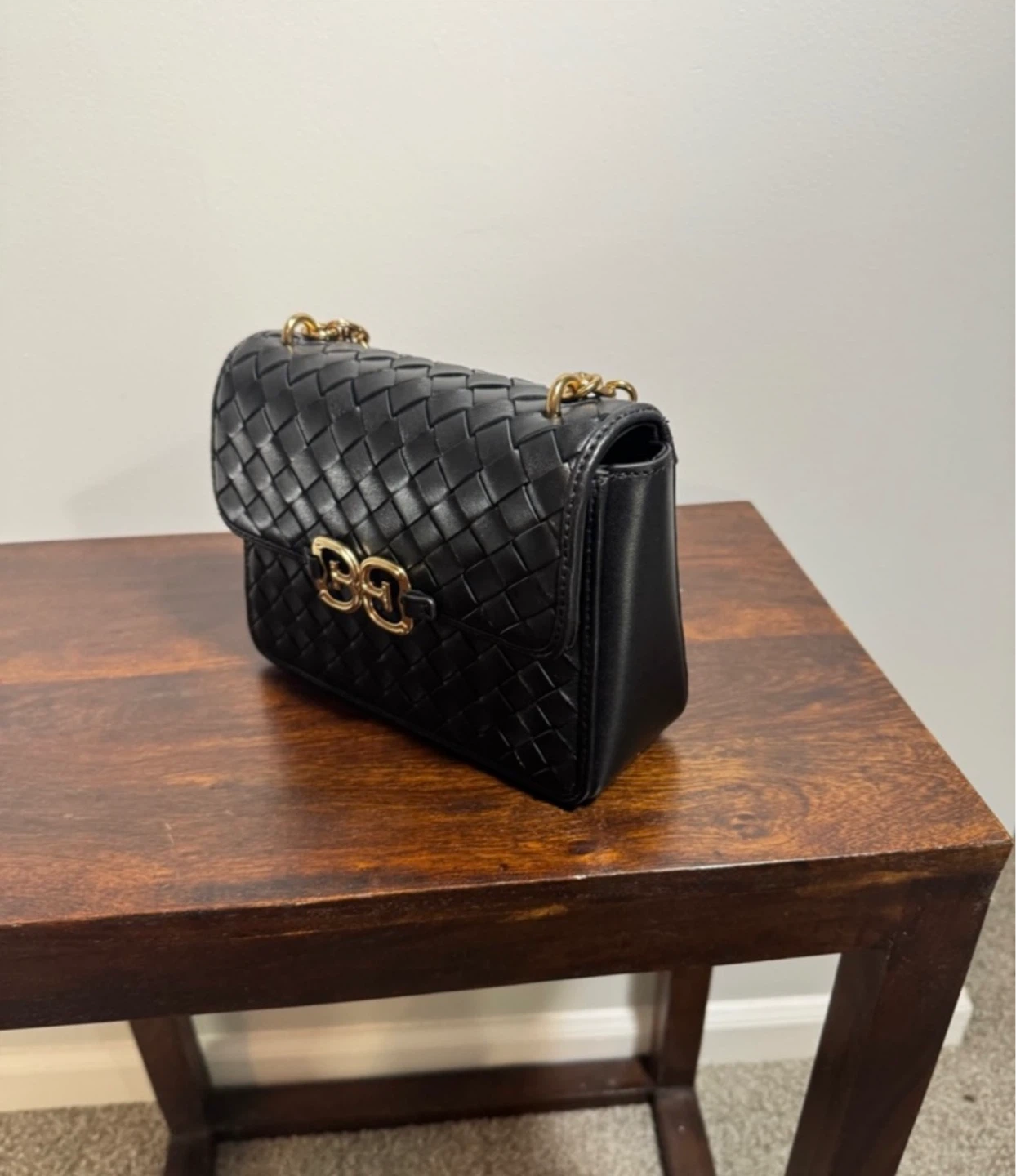 Sam Edelman Black Woven Leather Handbag with Chain Strap - photo 2