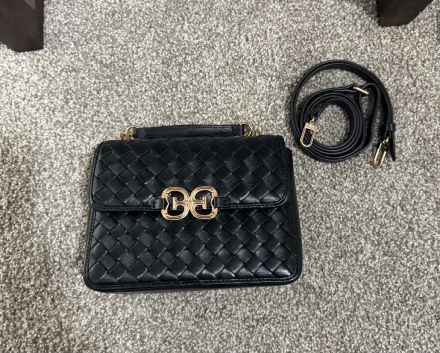 Sam Edelman Black Woven Leather Handbag with Chain Strap - photo 3