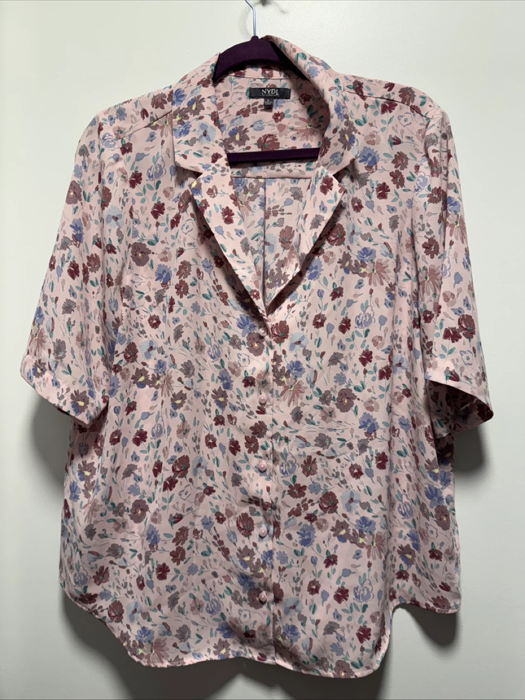 NYDJ Pink Floral Short Sleeve Button Up Shirt