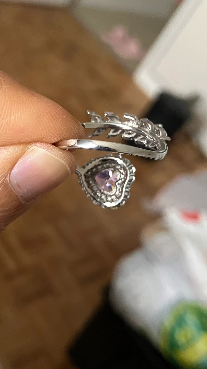 Adjustable Silver-Tone Heart Ring with Pink Stones - photo 5