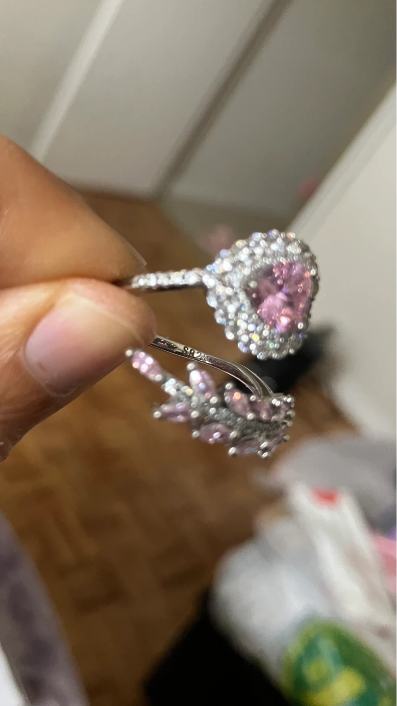 Adjustable Silver-Tone Heart Ring with Pink Stones - photo 4