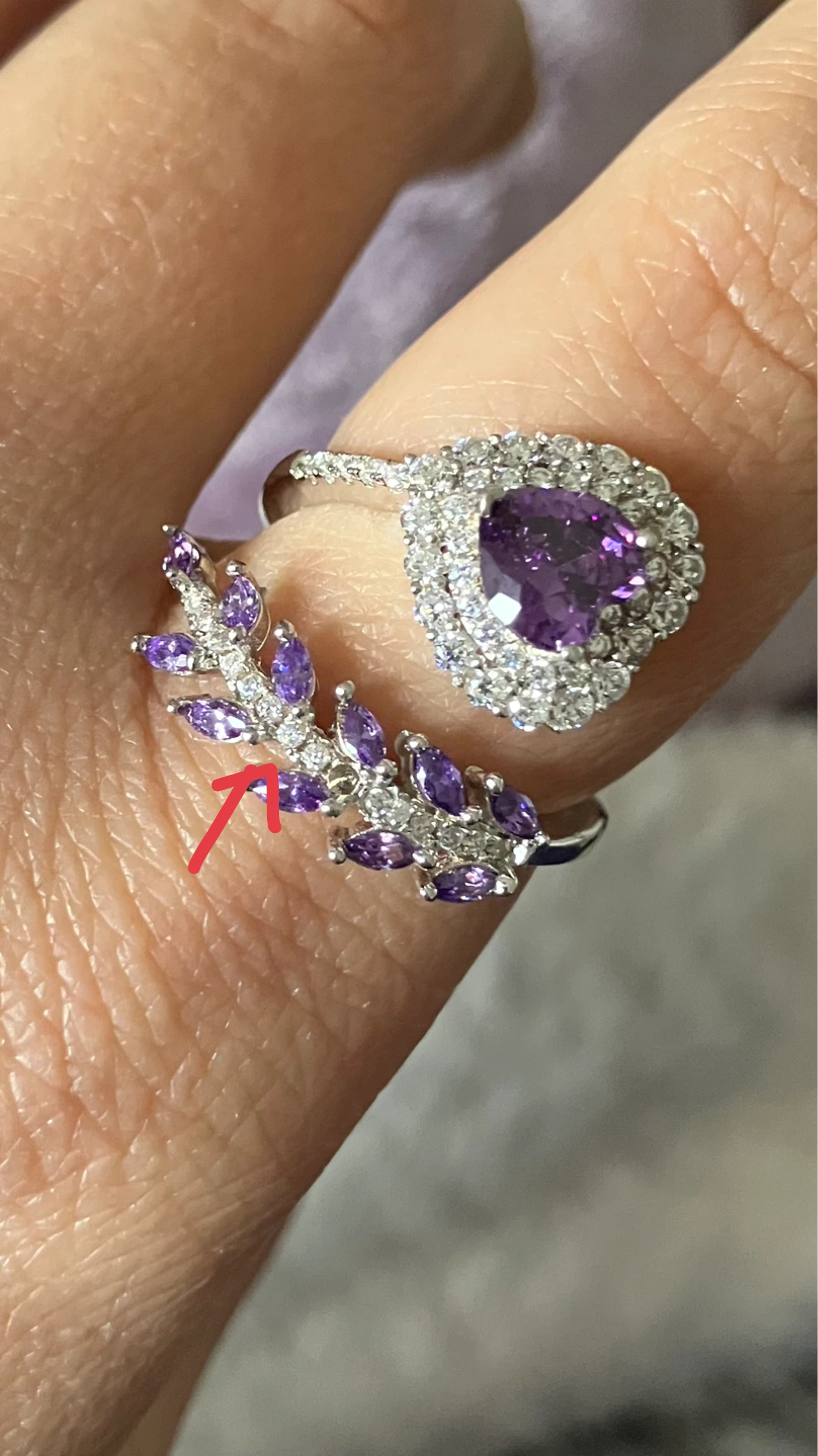 Adjustable S925 Amethyst & Diamond Leaf Ring