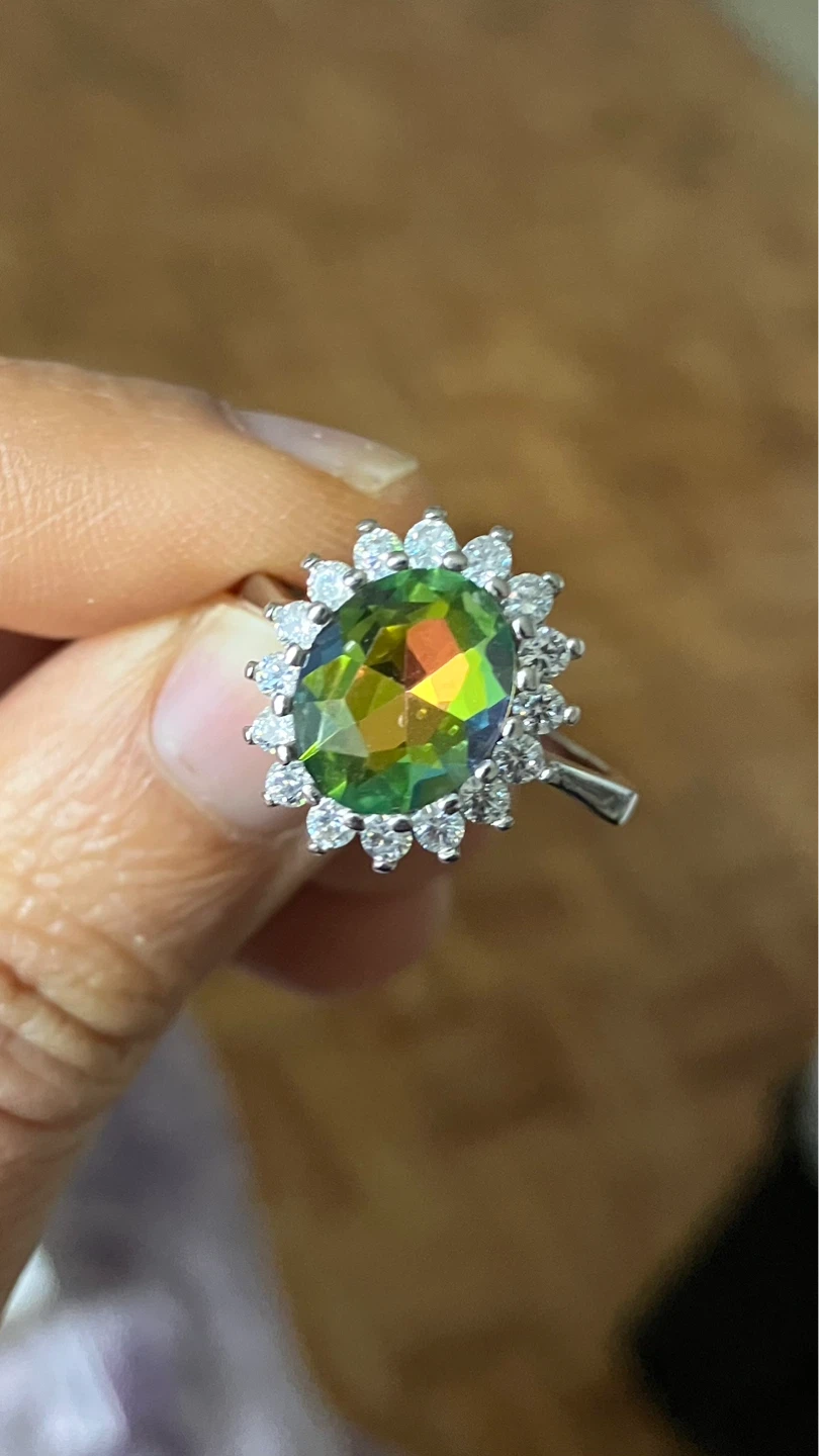 Oval Rainbow Gemstone Ring with Halo Accent Stones