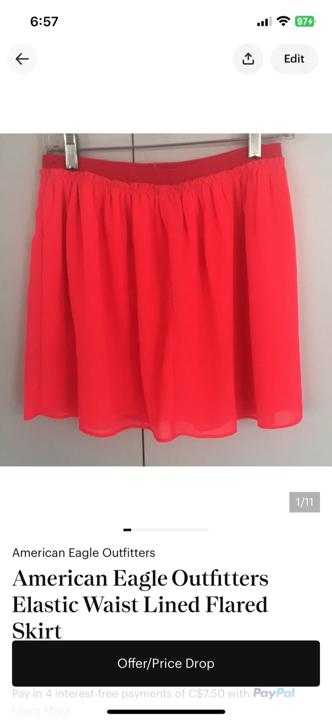 American Eagle Outfitters Elastic Waist Lined Flared Skirt - Red