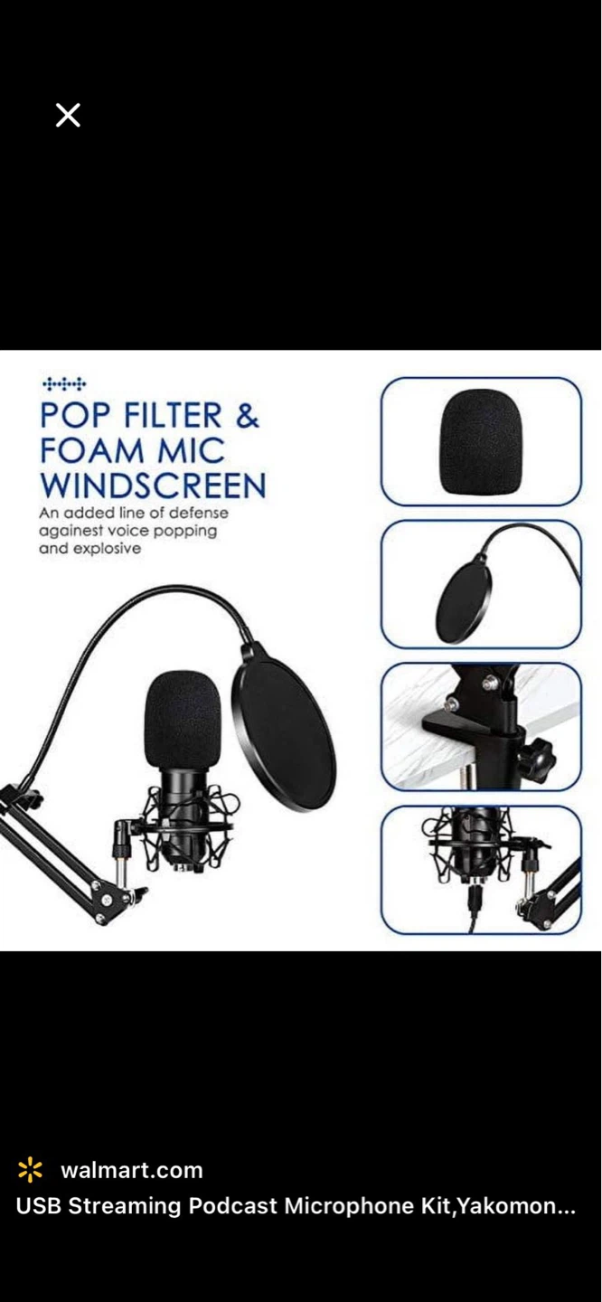 USB Streaming Podcast Microphone Kit with Pop Filter