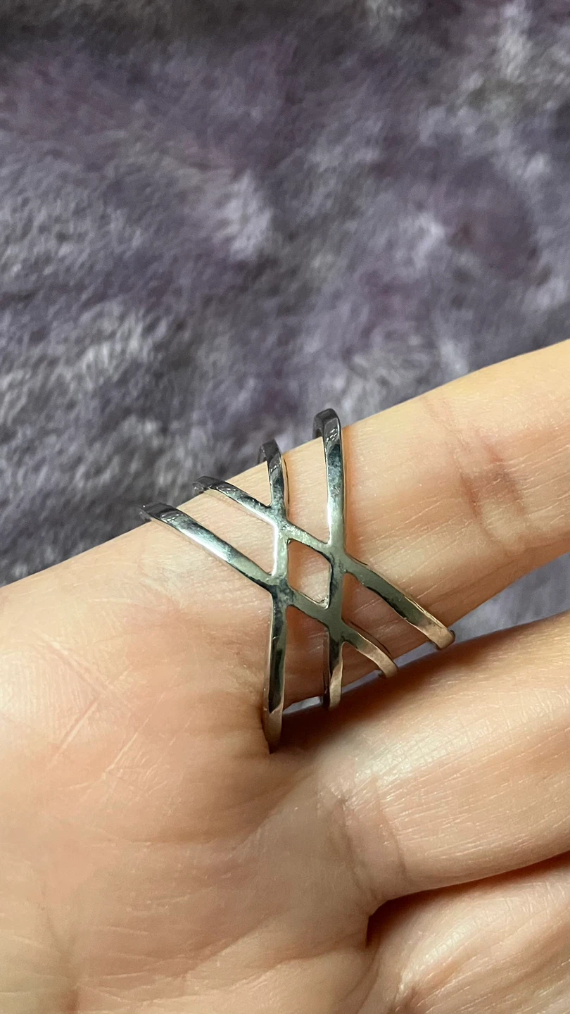 Silver Tone Abstract Caged Ring