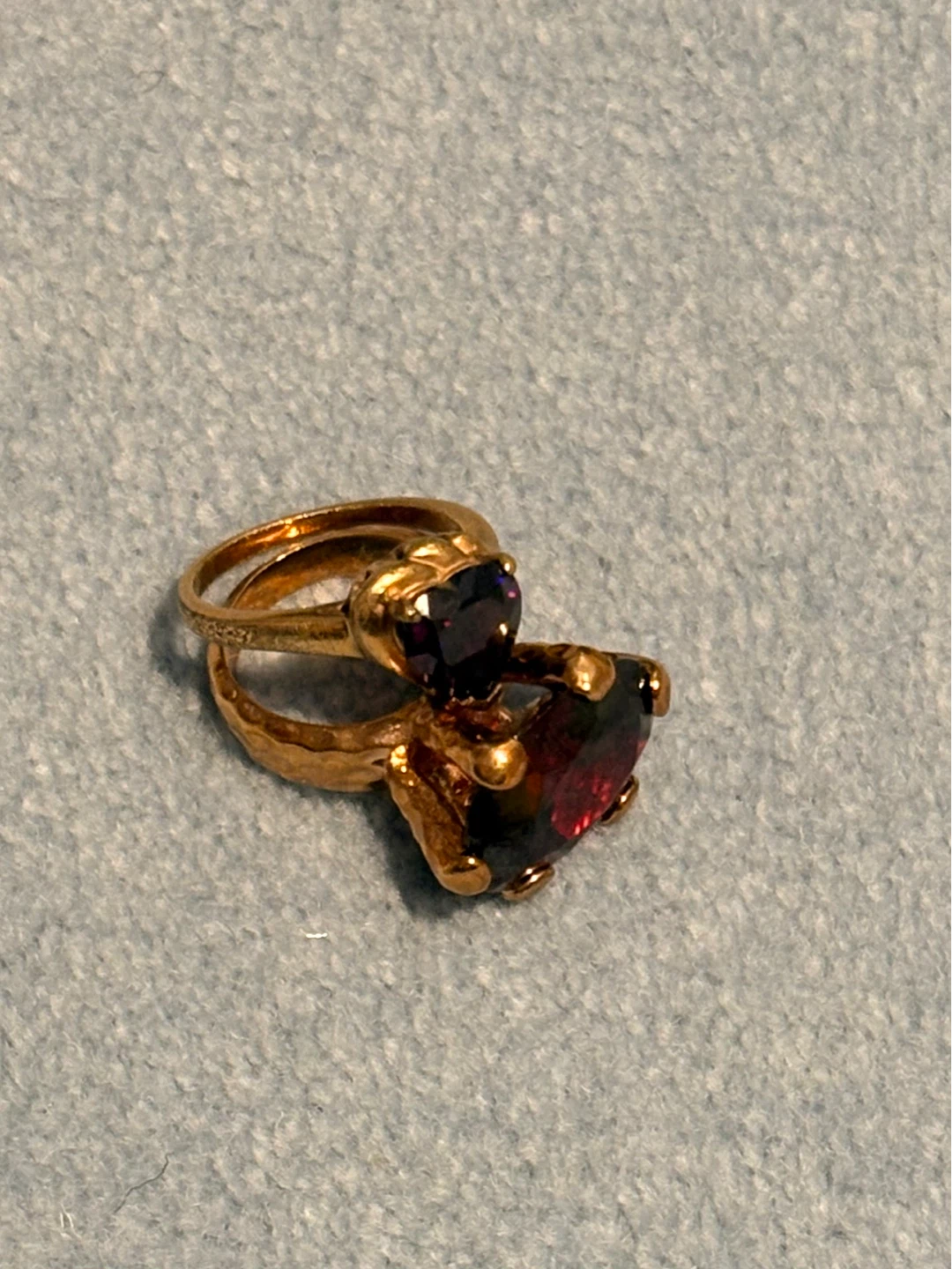 Gold tone rings with deep red and purple stones - photo 2