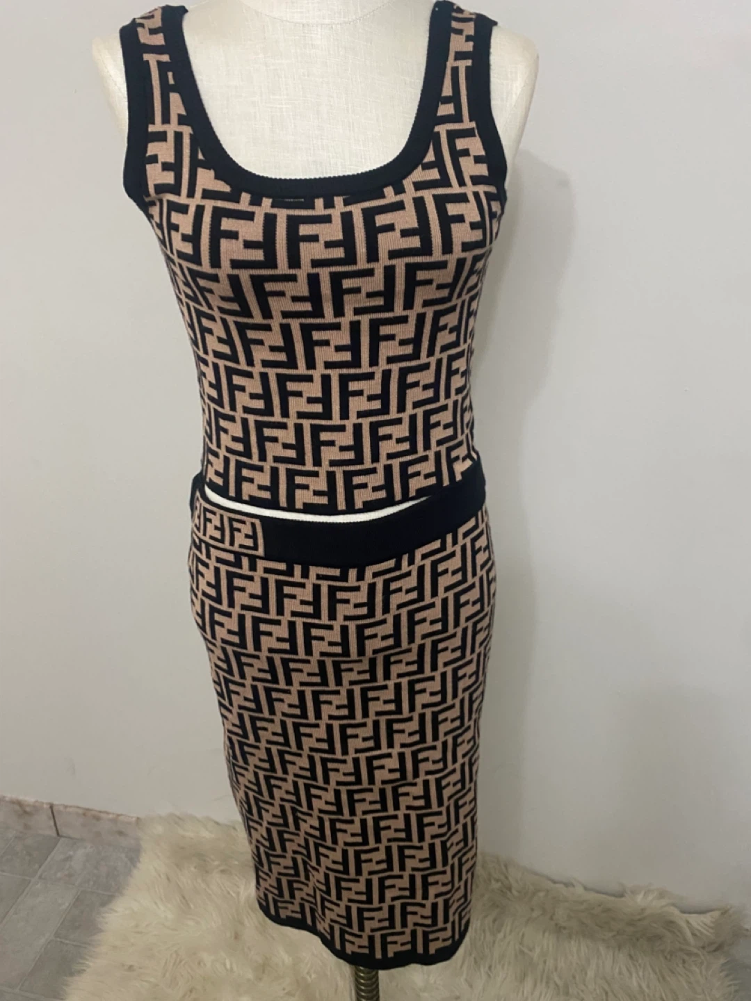 Fendi Inspired Knit Tank Dress and Skirt Set