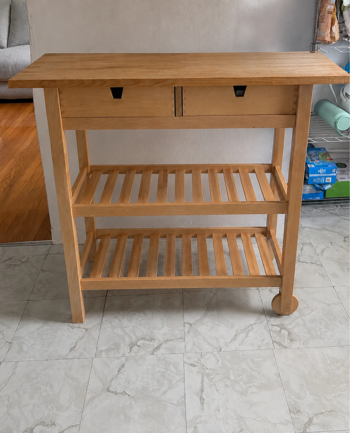 Wooden Kitchen Cart with Two Shelves and Two Drawers