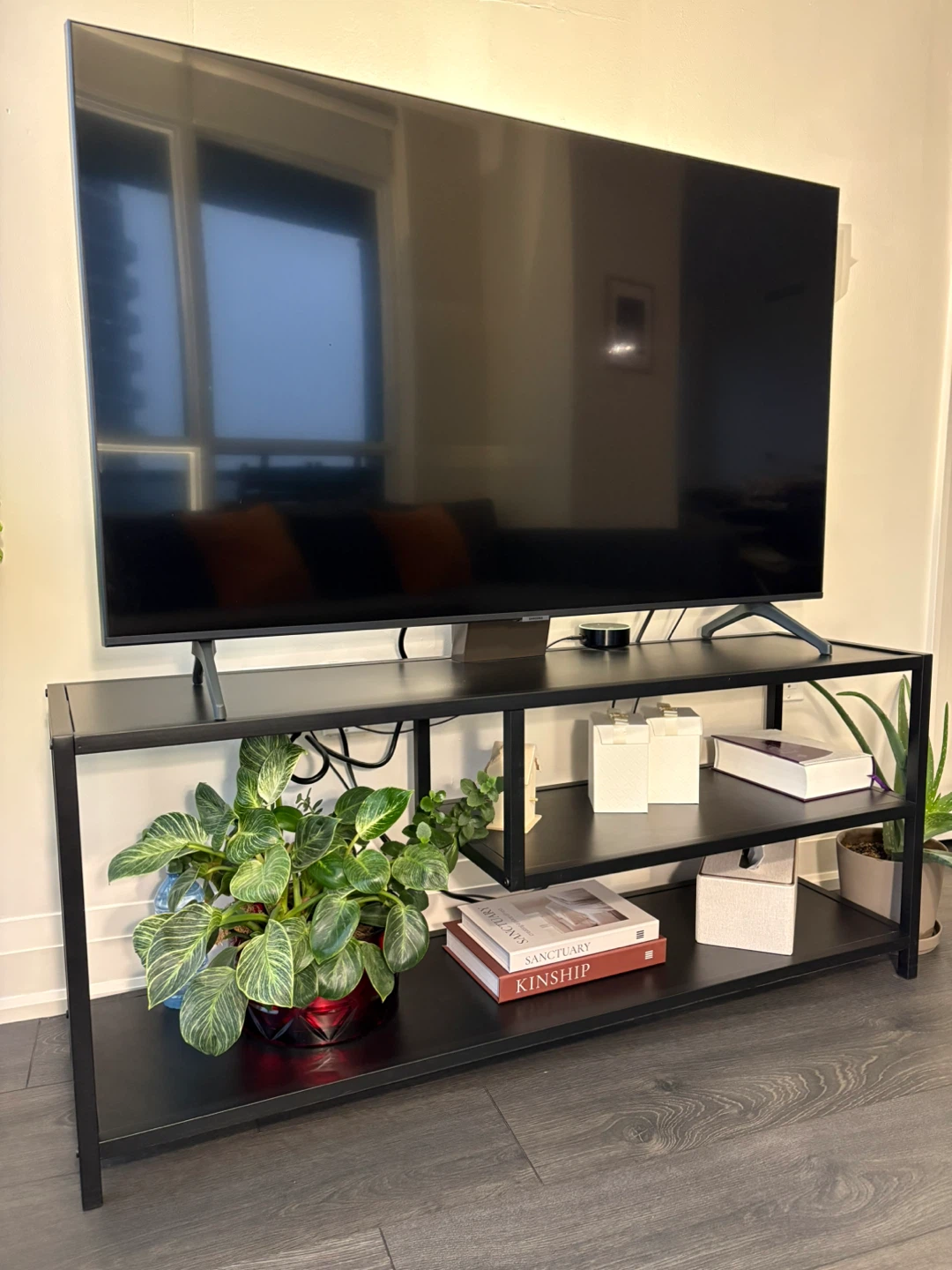 Black Metal TV Stand with 2 Shelves