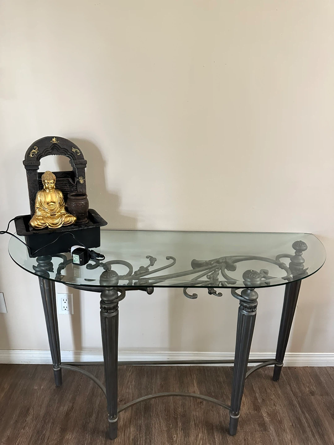 Glass Top Console Table with Metal Base