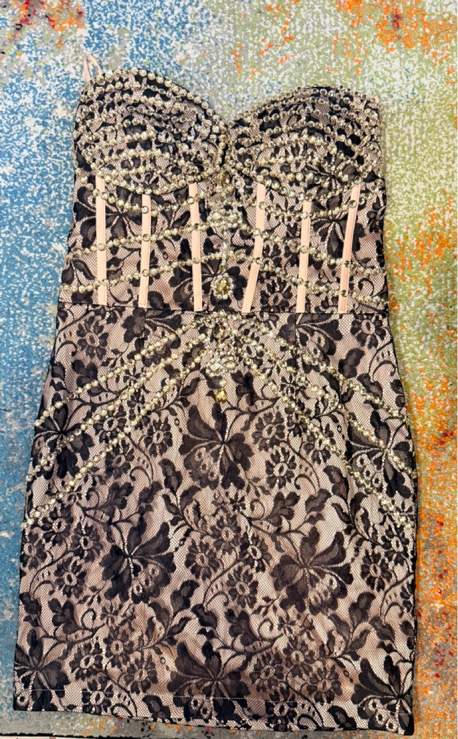 Strapless Embellished Lace Dress Size S/M