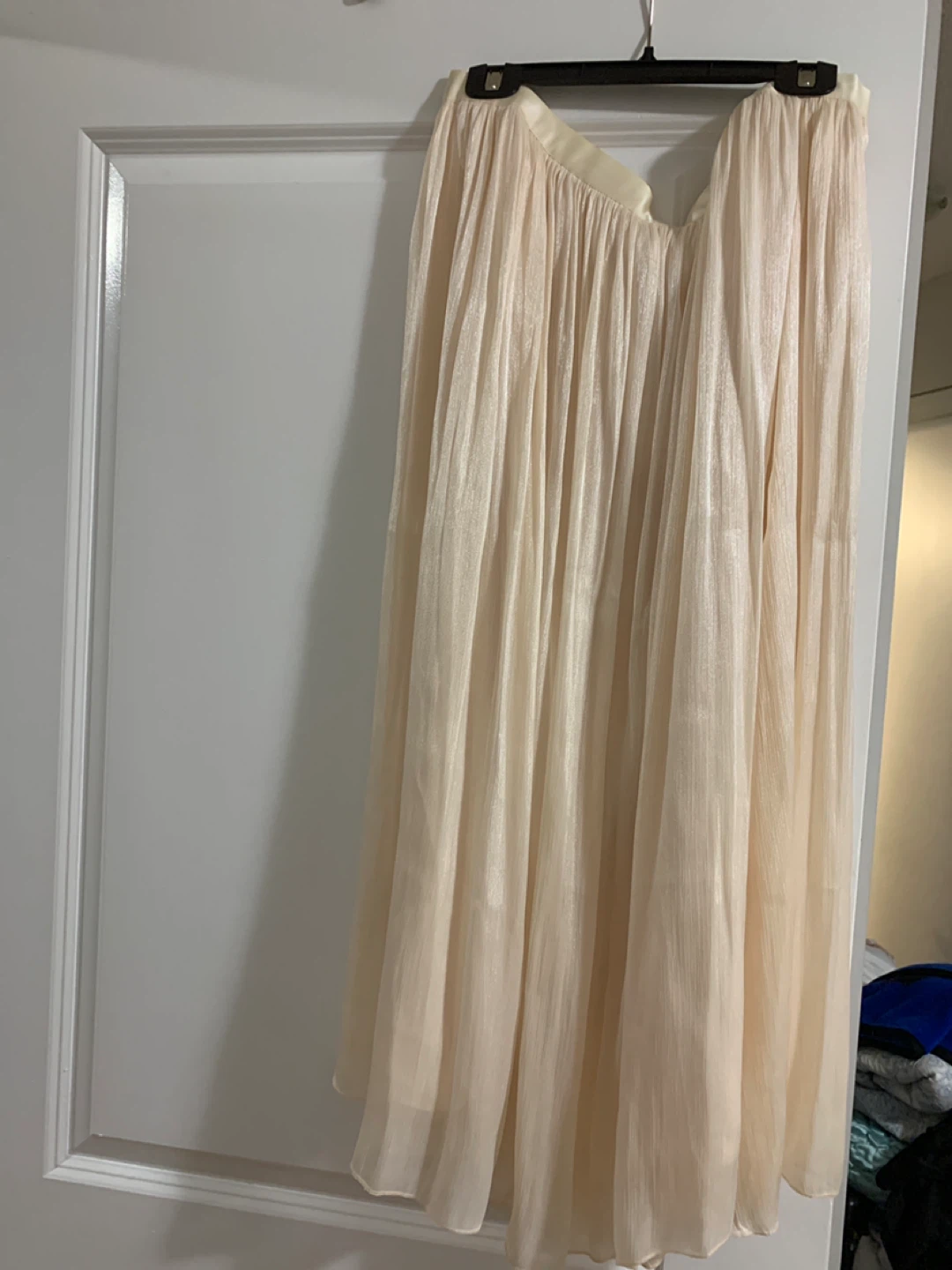 Cream Pleated Maxi Skirt