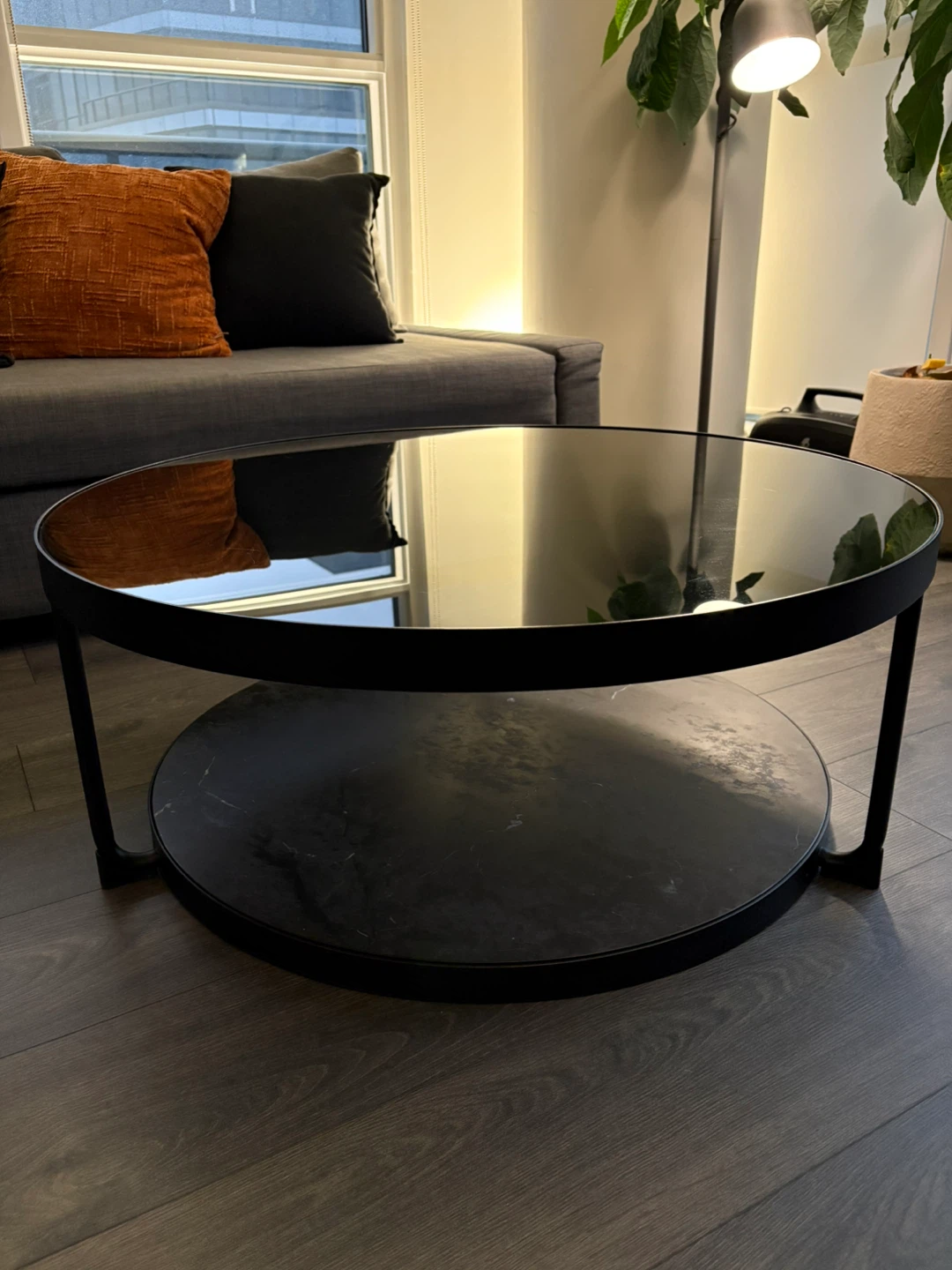 Round Coffee Table with Glass Top and marble effect
