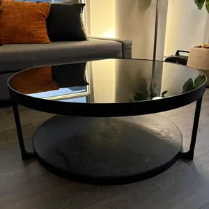 Round Coffee Table with Glass Top and marble effect