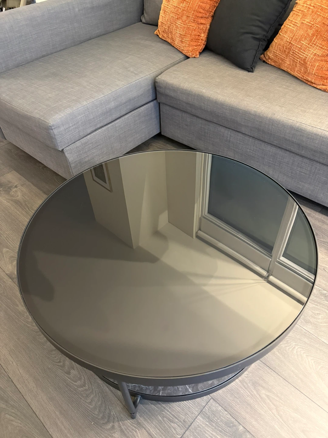 Round Coffee Table with Glass Top and marble effect - photo 2