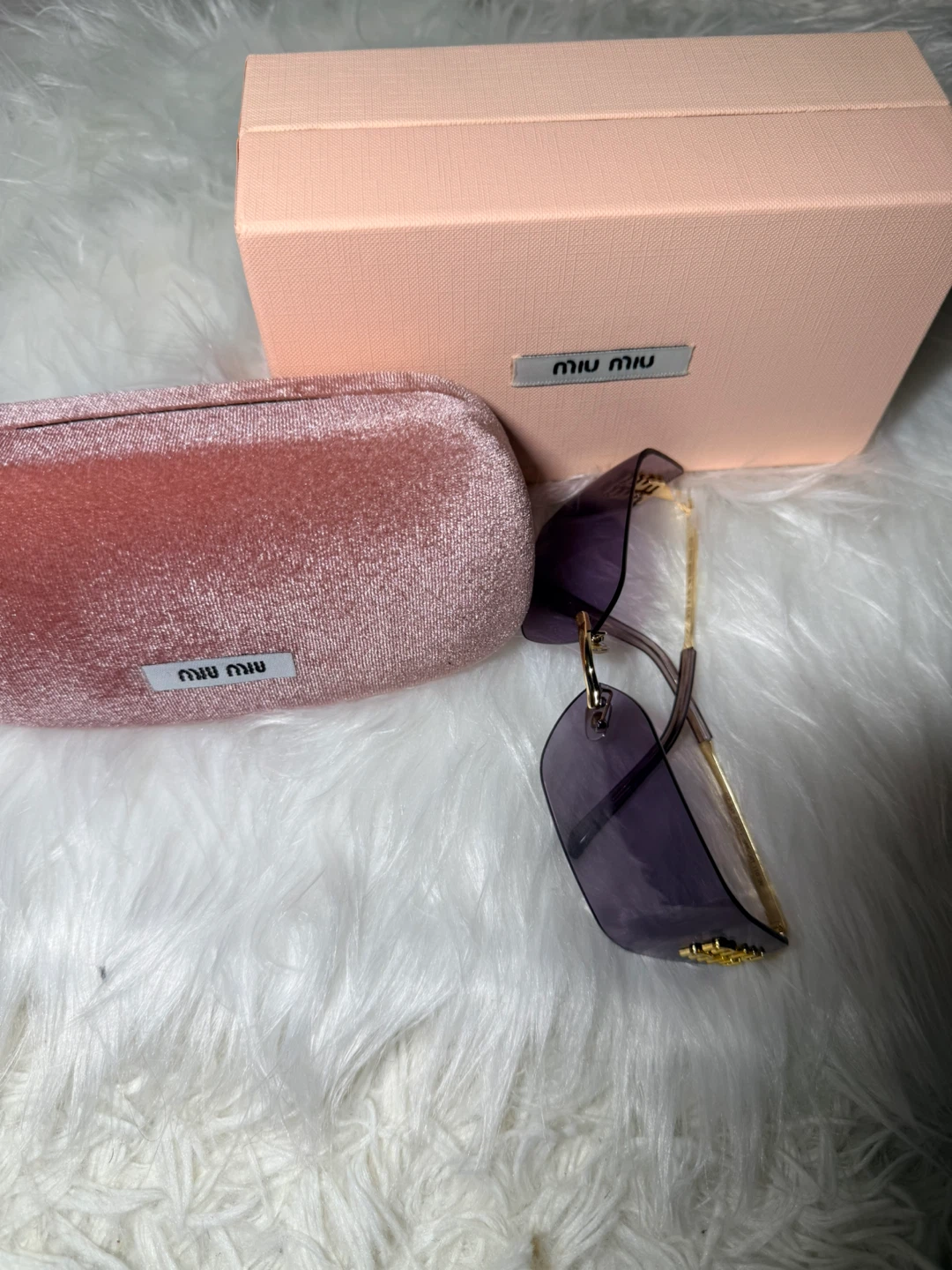 Miu Miu Rimless Purple Sunglasses with Case and Box