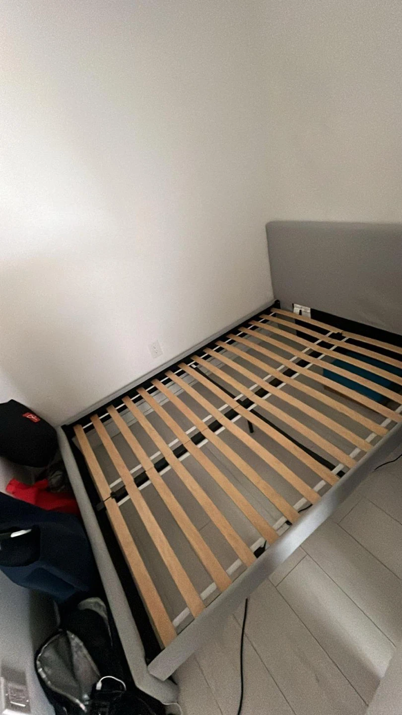 Grey Upholstered Bed Frame with Headboard
