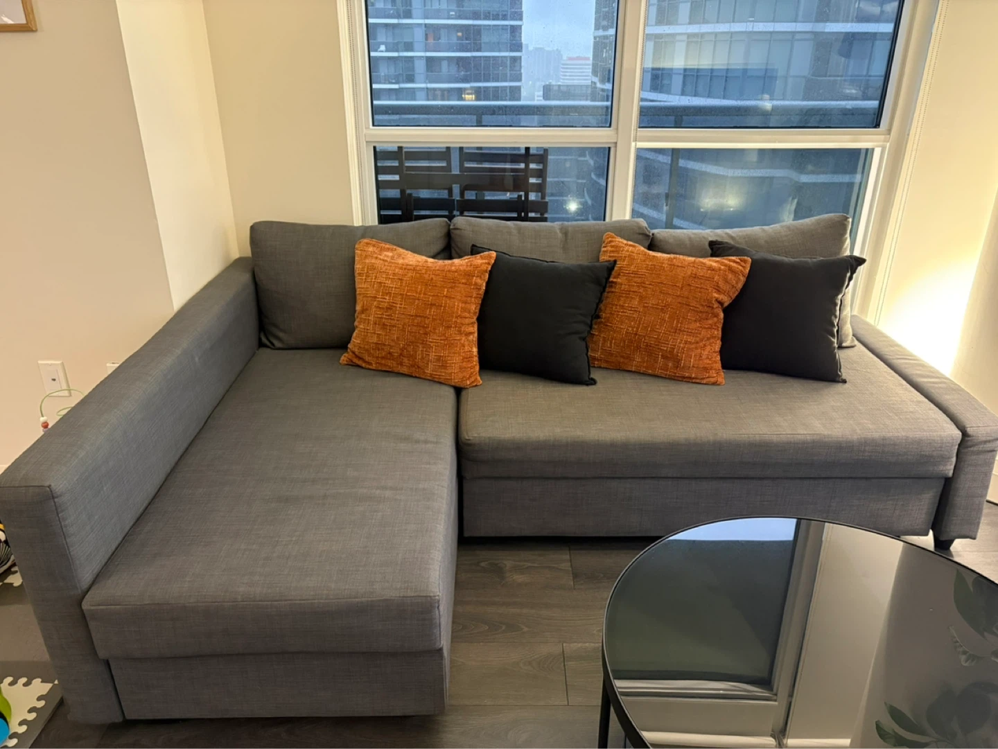 Grey Sectional Sofa with Pull-out Bed and storage space