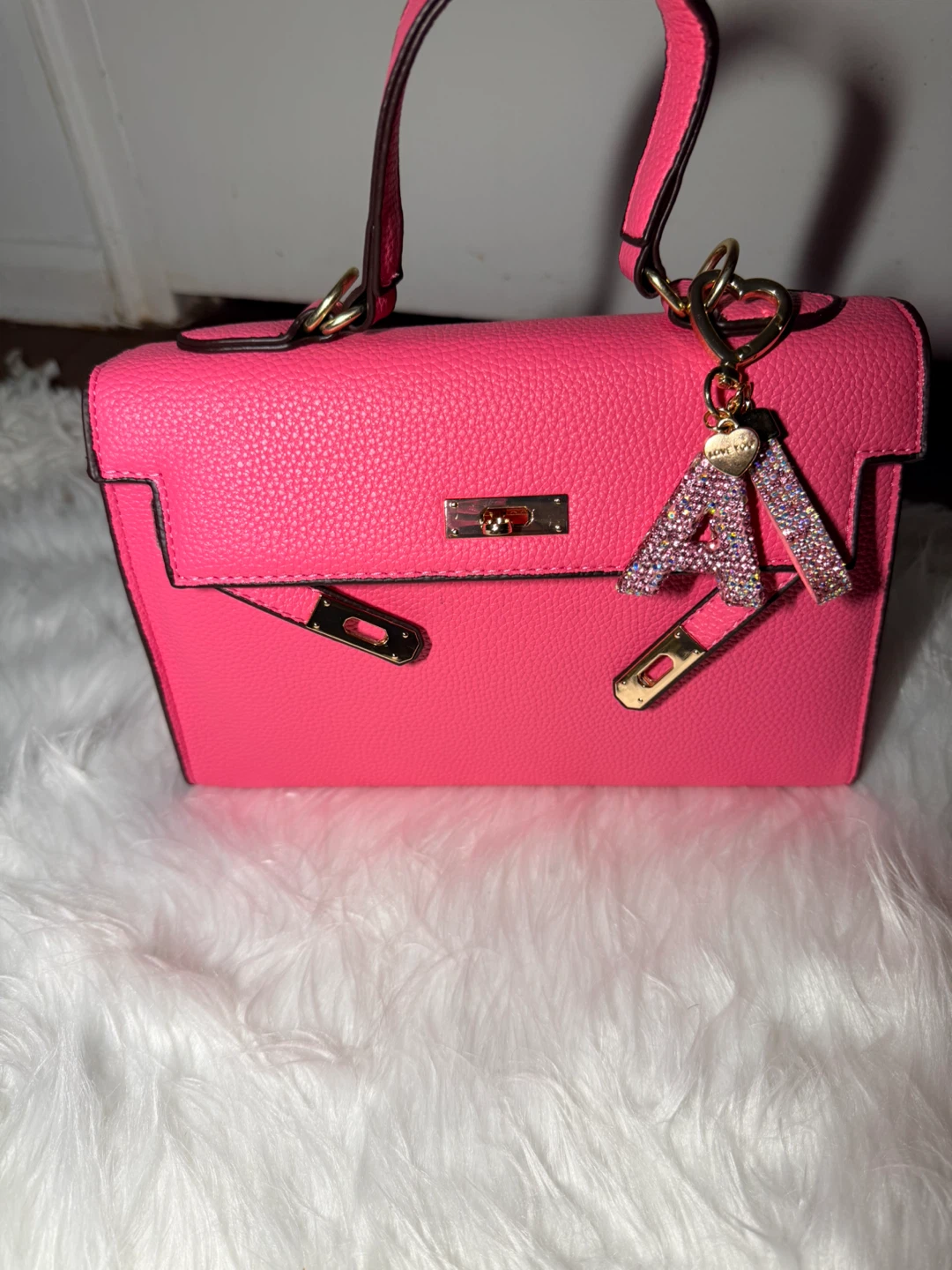 Pink Top-Handle Handbag with Rhinestone 'A' Charm - photo 2