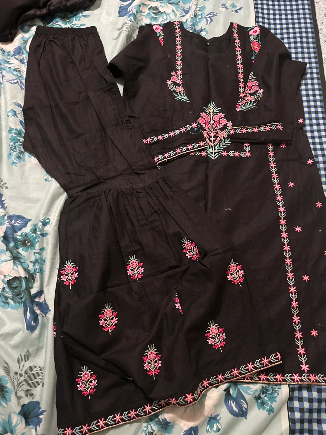 Black Embroidered Kurti and Pants Set