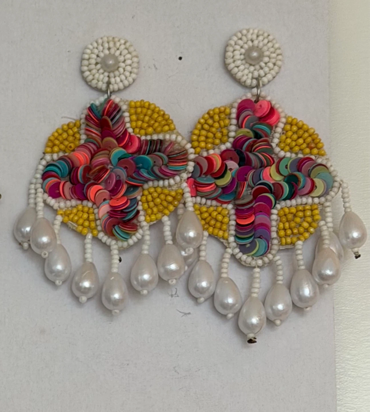 Colourful Beaded Earrings with Pearls, new