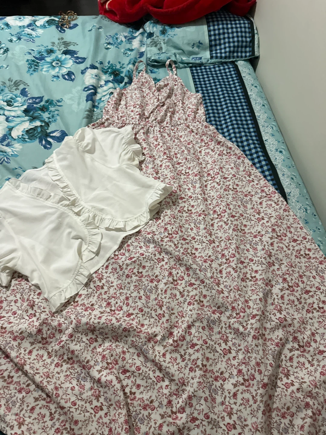 Floral Maxi Dress and White Blouse Set