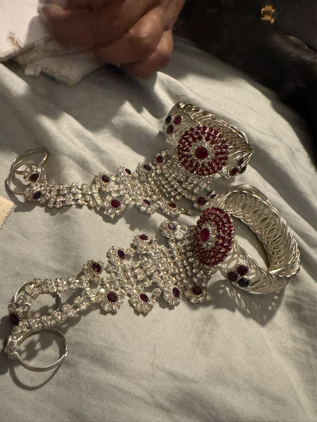 Rhinestone and Red Stone Bracelet and Ring Set