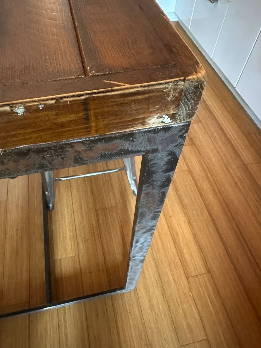 VINTAGE STEEL RECLAIMED WOOD COUNTER HEIGHT KITCHEN ISLAND - photo 3