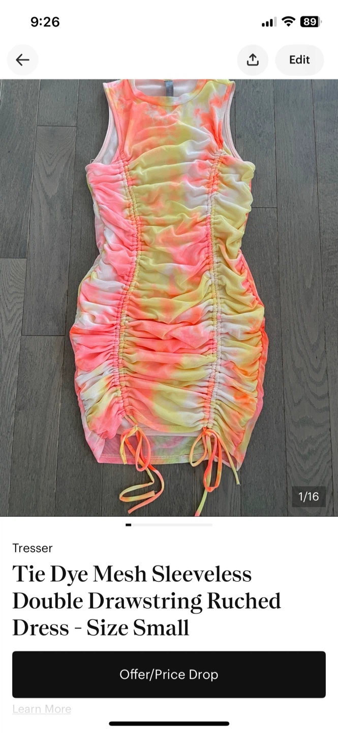 Tresser Tie Dye Mesh Ruched Dress - Small