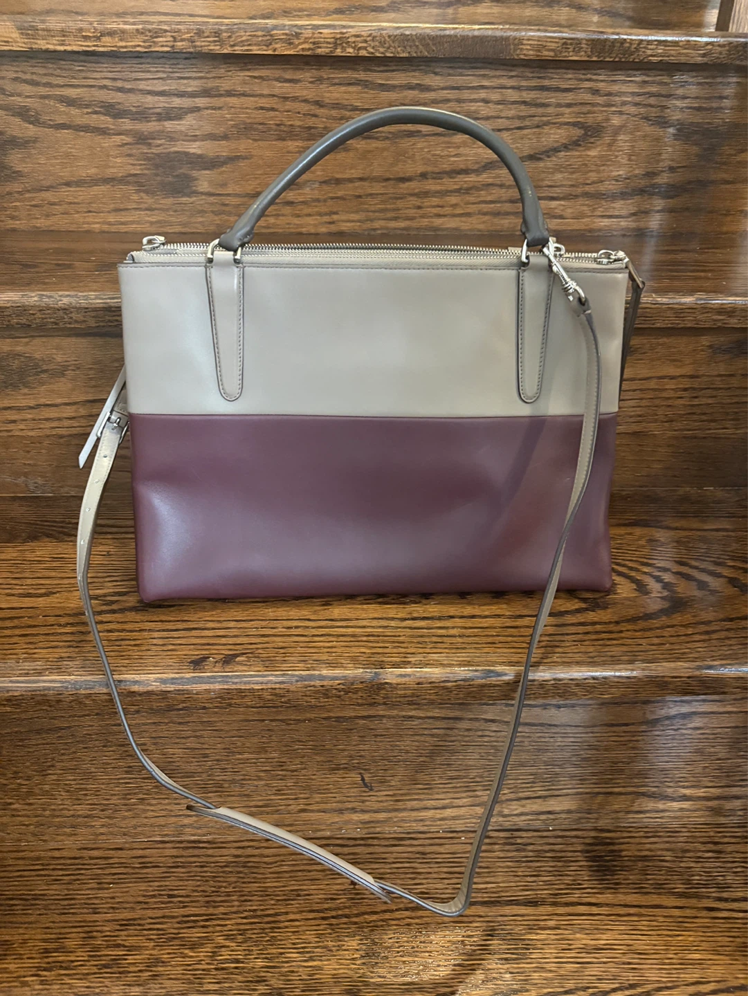 Coach Burgundy and Grey Borough Triple Compartment Satchel - photo 4