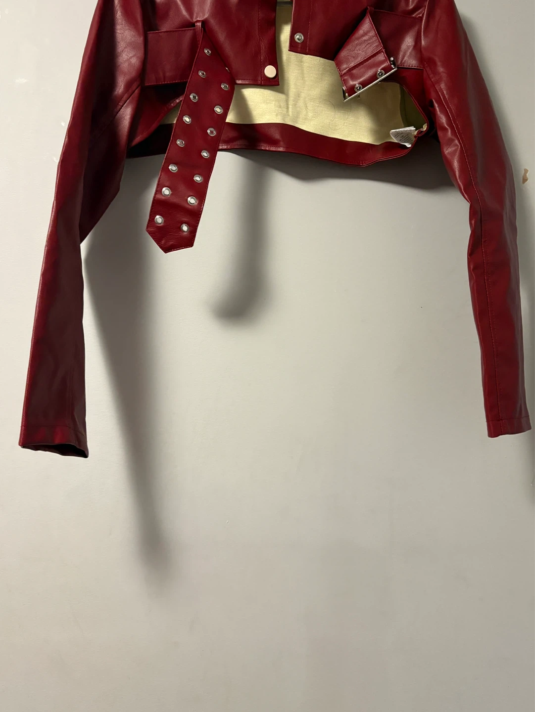 SHEIN Unity Red Faux Leather Crop Jacket - photo 2