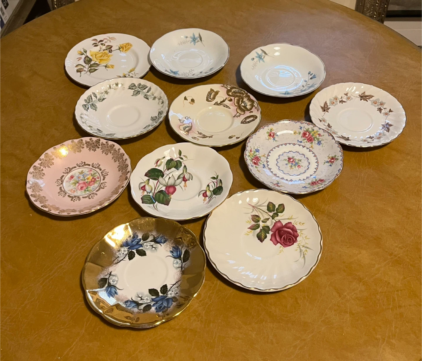 Set of 11 Vintage Floral Saucers