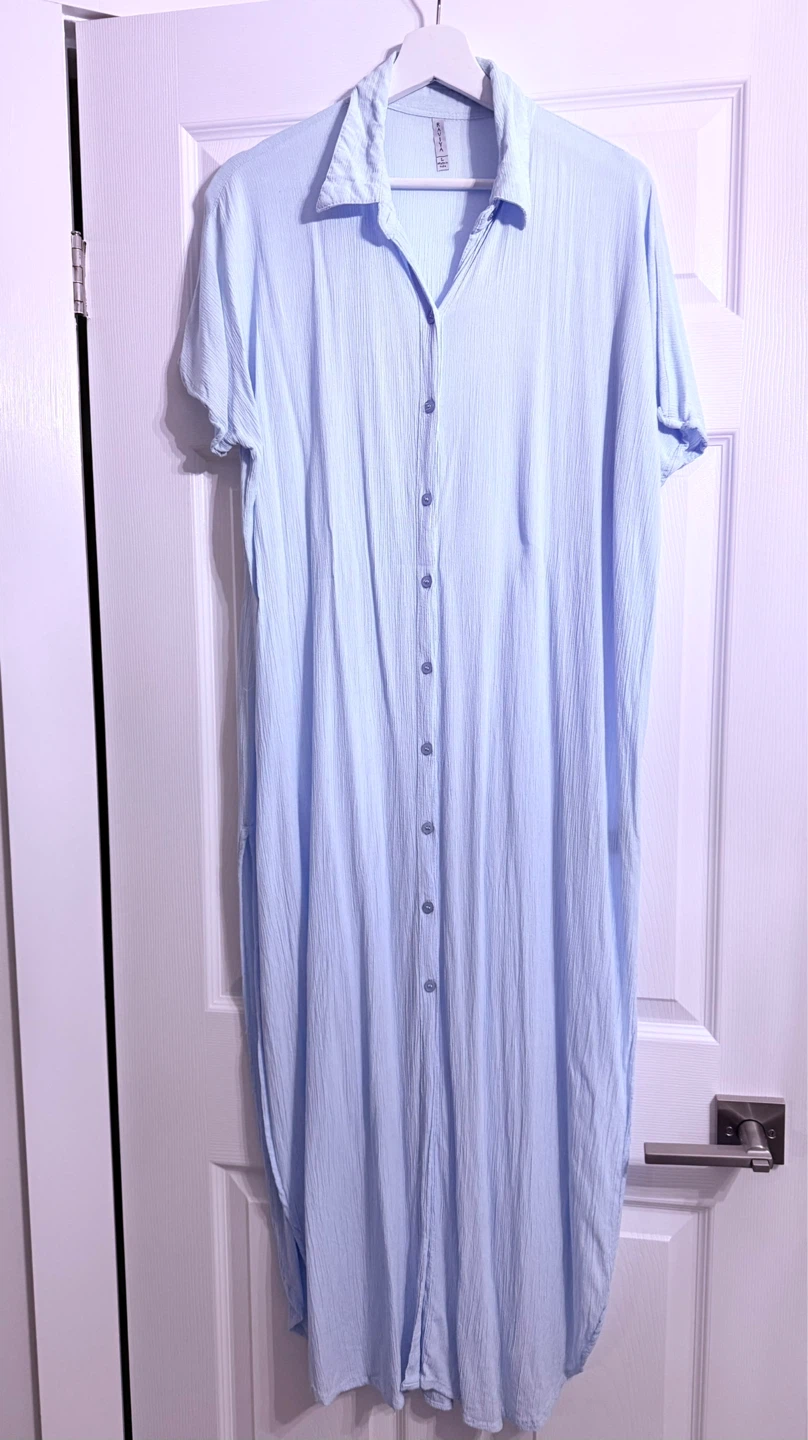 Women's Short Sleeve Button Down Side Slit Maxi Cover Up - photo 2