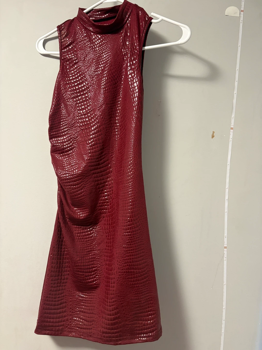 Burgundy Mock Neck Crocodile Print Mini Dress - photo 2