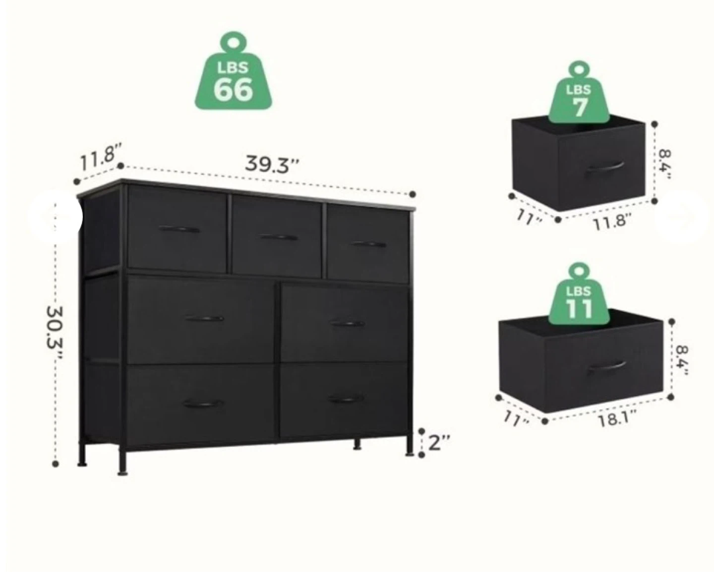 Black 7-Drawer Fabric Dresser