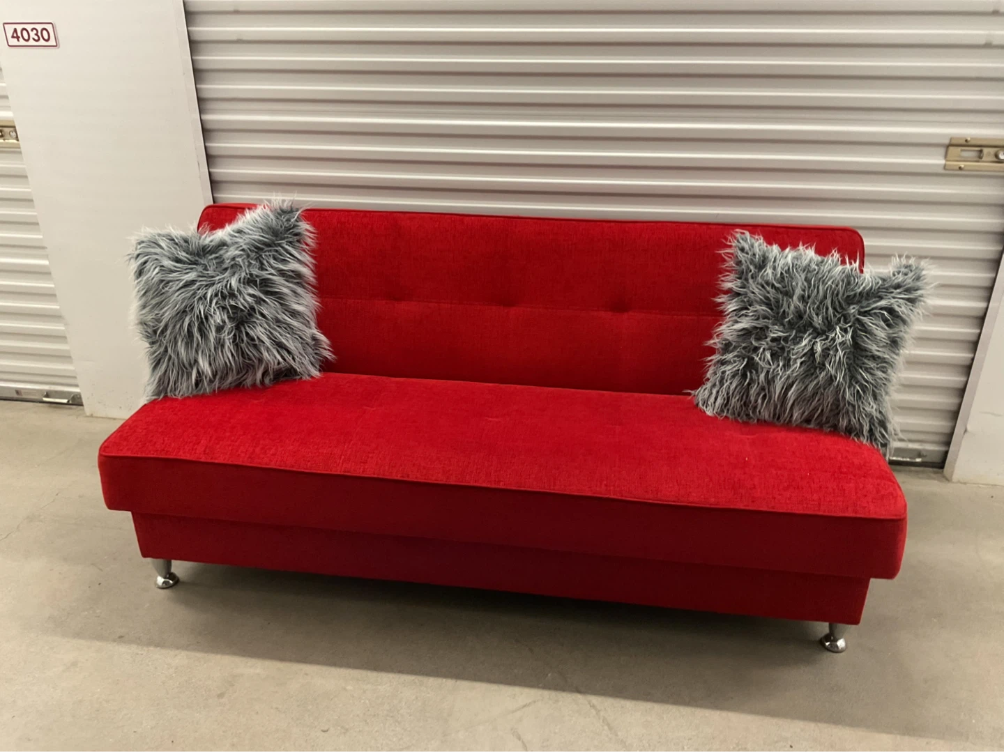 Red Futon Sofa Couch with Pillows