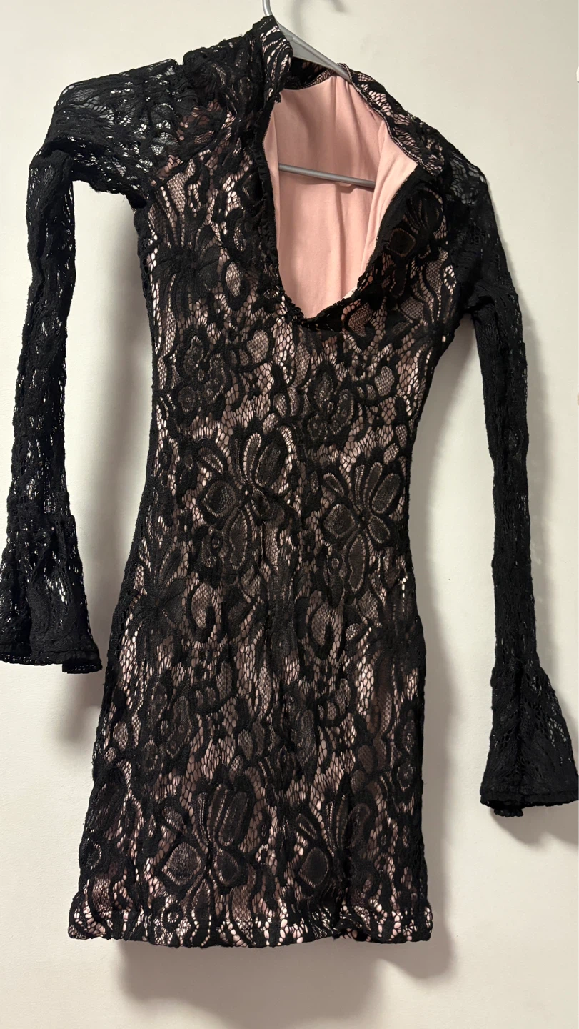 Black Lace Bell Sleeve Mini Dress - photo 3