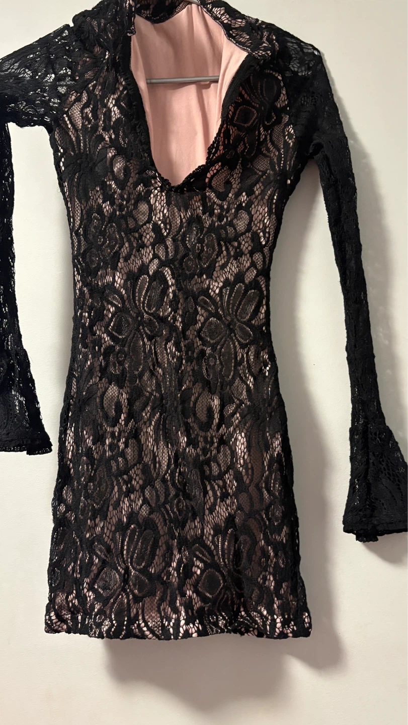Black Lace Bell Sleeve Mini Dress - photo 2