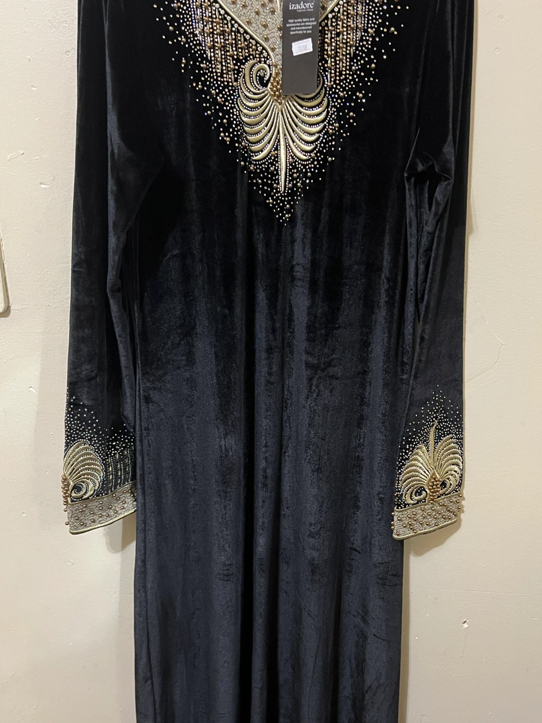 Izadore Black Velvet Beaded Kaftan Dress XL - photo 2