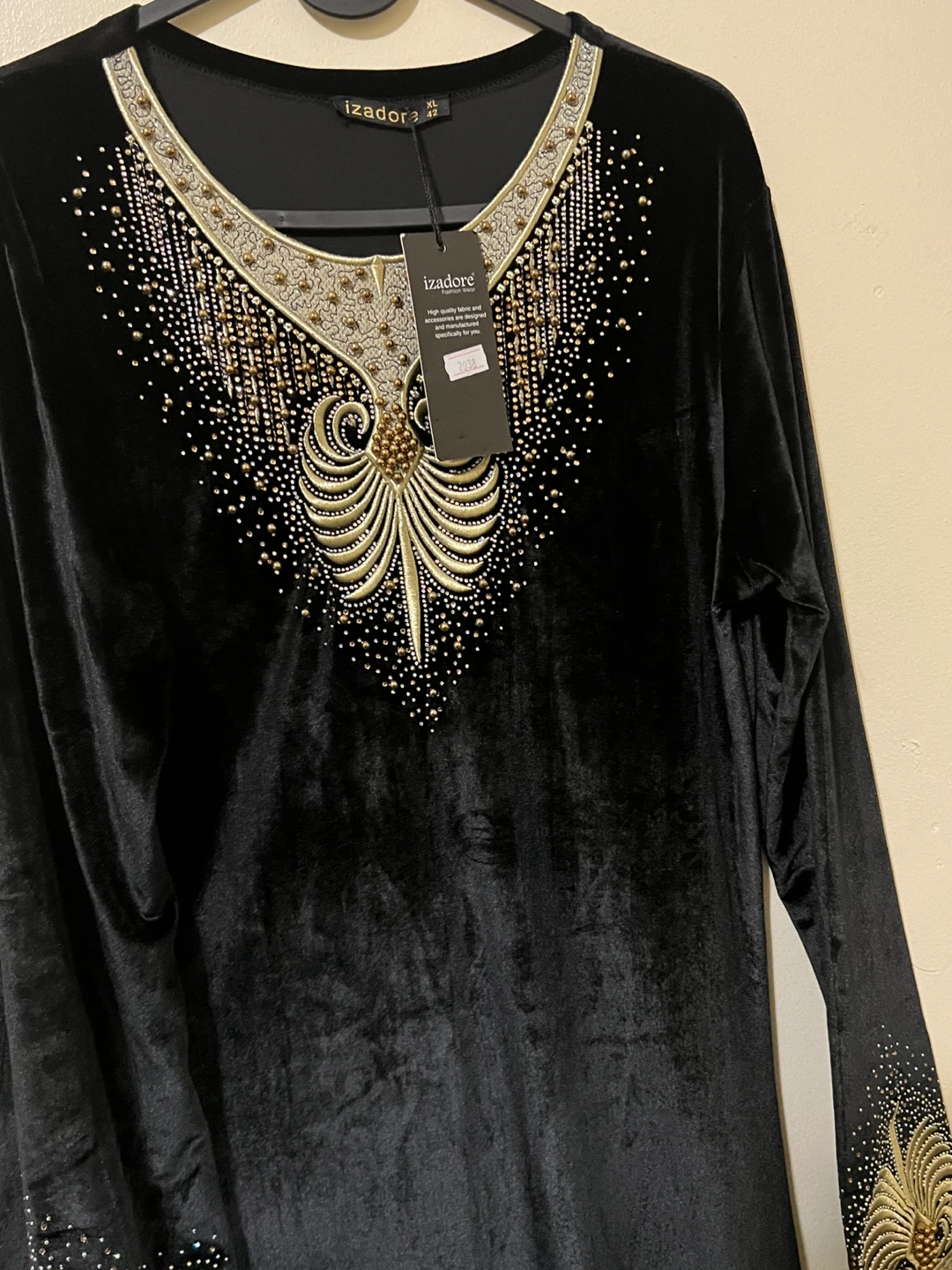 Izadore Black Velvet Beaded Kaftan Dress XL