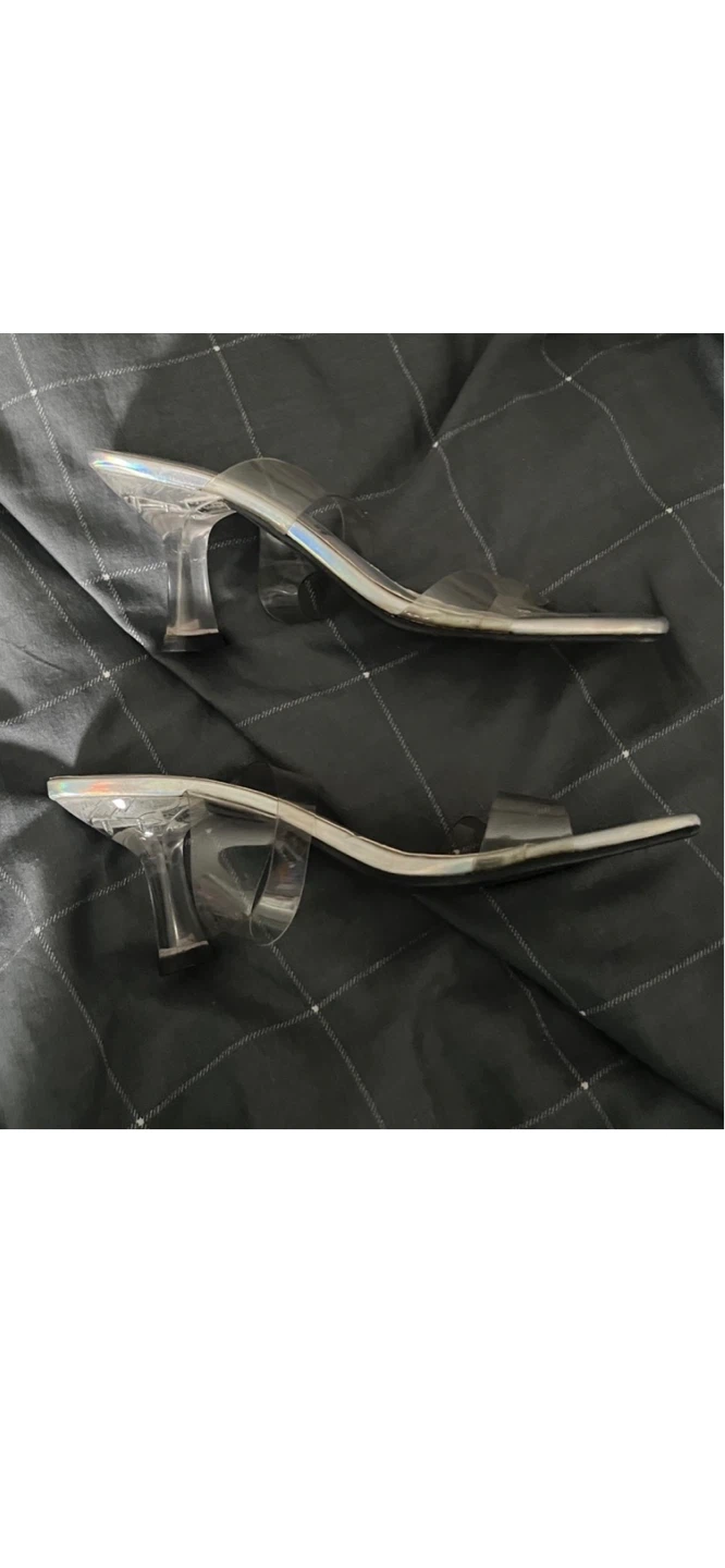 Delicious Jammy2 Clear Strap Holographic Mule Heels Size 6.5 - photo 4
