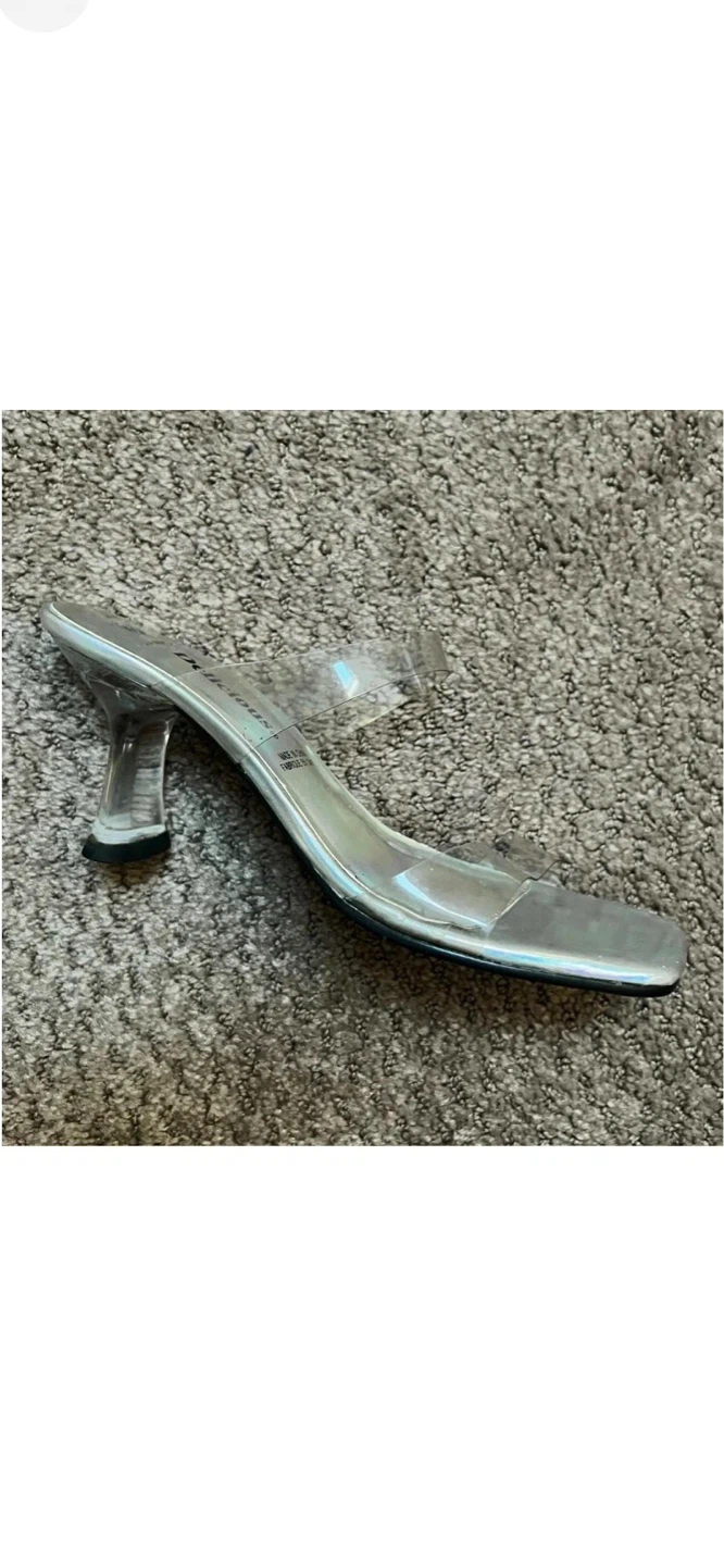 Delicious Jammy2 Clear Strap Holographic Mule Heels Size 6.5 - photo 3