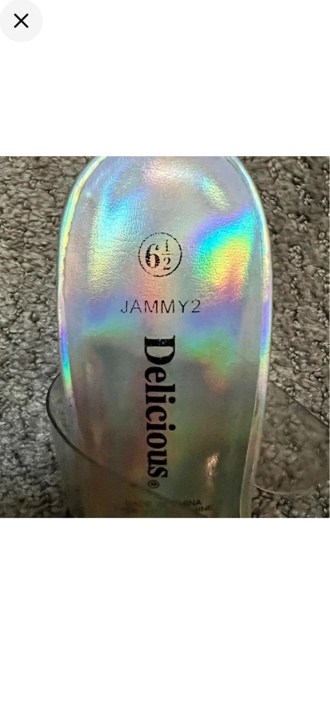 Delicious Jammy2 Clear Strap Holographic Mule Heels Size 6.5 - photo 2