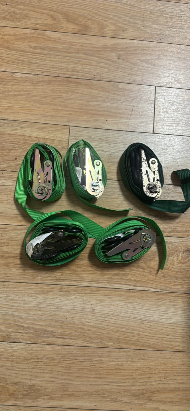 Set of 5 Green Ratchet Tie Down Straps