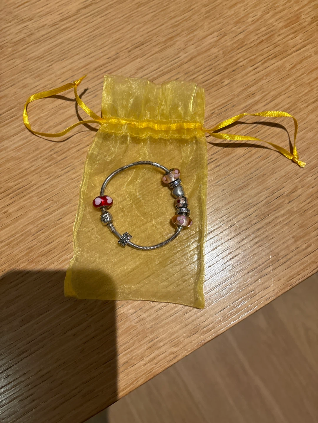 Pandora Charm Bracelet with Flower and Heart Beads