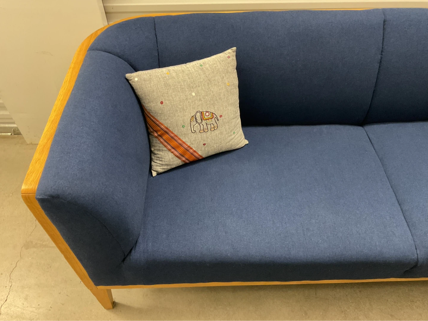 Blue Upholstered Sofa with Cane Back and Wood Frame - photo 2