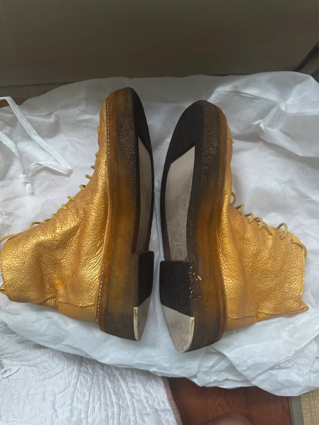 Gold Leather Lace-Up Boots - photo 5