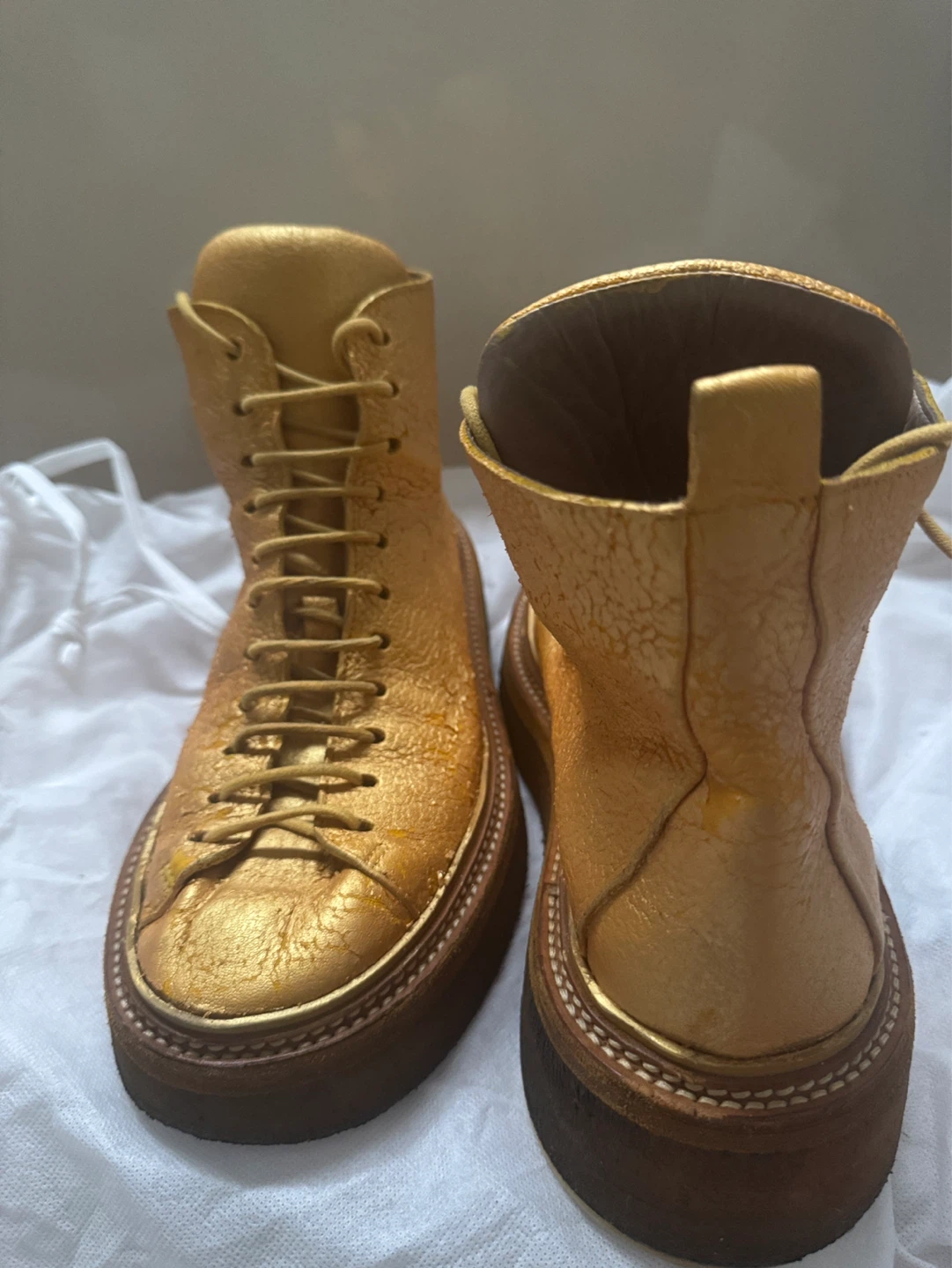 Gold Leather Lace-Up Boots - photo 2