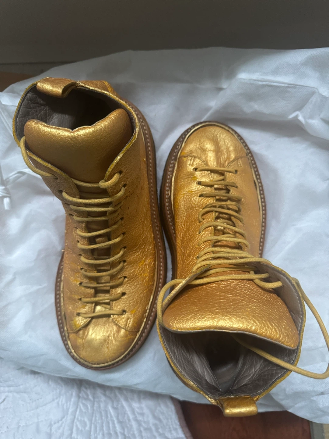 Gold Leather Lace-Up Boots - photo 4